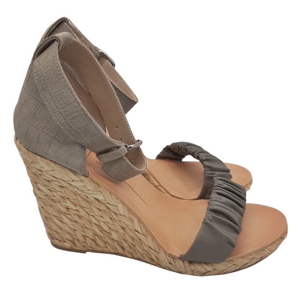 Dolce Vita Neko Seagrass Woven Espadrille Gray Suede Sandals SZ 8